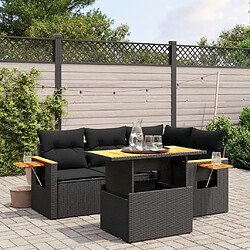 Maison Chic Ensemble de 5 Tables et chaises d'extérieur avec coussins,Salon de jardin noir résine tressée -GKD122462