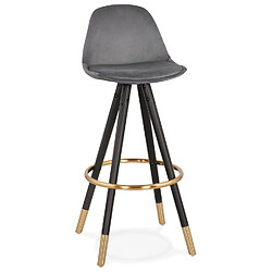 Alterego Tabouret de bar design 'CHICAGO' en velours gris et 4 pieds en bois noir