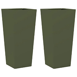 vidaXL Jardinières 2 pcs vert olive 35x35x75 cm acier