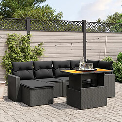 vidaXL Salon de jardin 7 pcs avec coussins noir résine tressée