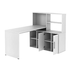 Acheter Vente-Unique Bureau d'angle LEON avec rangements et étagères - Blanc