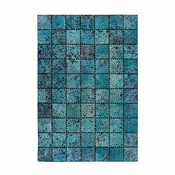 Paris Prix Tapis Patchwork en Cuir Fait Main Voila Turquoise 160 x 230 cm