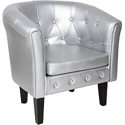 Helloshop26 Lot de 2 fauteuils chesterfield synthétique et bois chaise cabriolet meuble de salon argenté 01_0000114