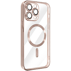 Avizar Coque MagSafe pour iPhone 14 Pro Max Silicone Protection Caméra Chromé Rose Gold