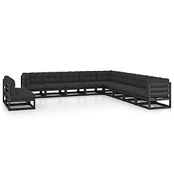 Maison Chic Salon de jardin 11pcs + coussins - Mobilier/Meubles de jardin - Table et chaises d'extérieur Noir Bois de pin massif -MN60218