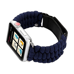 Acheter Wewoo Bande de montre-bracelet en nylon véritable corde de parapluie en cuir avec boucle en acier inoxydable pour Apple Watch série 3 & 2 & 1 42mm bleu foncé