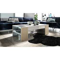 Mpc Table De Salon Blanc Mat Et Aspect Chêne Brut (118 X 37 X 60 Cm)