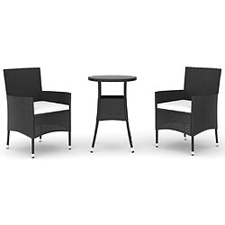 Maison Chic Ensemble de bistro 3 pcs coussins,Table + chaises + coussins de jardin noir poly rotin -GKD858247