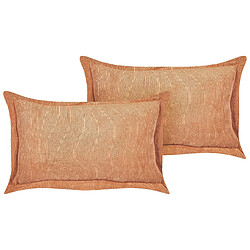 Beliani Lot de 2 coussins ZINNIA Velours côtelé 47 x 27 cm Unicolore Orange