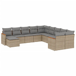 vidaXL Salon de jardin et coussins 11 pcs mélange beige résine tressée