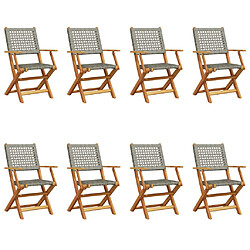 vidaXL Chaises de jardin pliantes lot de 8 gris poly rotin bois massif