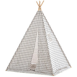 Decoshop26 Tente tipi pour enfants avec toile damier gris poteaux en bois APE10003