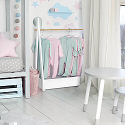 Mobili Rebecca Cintre Pour Enfants Porte-vêtements Montessori Blanc Mdf Pin Avec Etagère