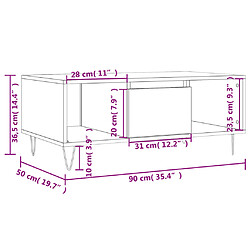 vidaXL Table basse Chêne marron 90x50x36,5 cm Bois d'ingénierie pas cher