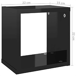 vidaXL Étagères cube murales 4 pcs noir brillant 22x15x22 cm pas cher