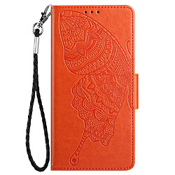 Coque en TPU anti-rayures, motif papillon et fleur avec support orange pour votre Samsung Galaxy A22 4G (EU Version)