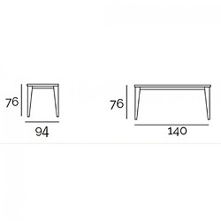 Inside 75 Table repas TONNE 4 couverts 140x94cm pieds noirs plateau céramique blanc