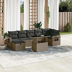 vidaXL Salon de jardin 8 pcs avec coussins gris résine tressée