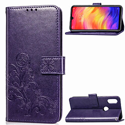 Wewoo Housse Coque Étui en cuir à motif de fleurs repiquées Lucky Clover pour Xiaomi Redmi Note 7, avec support et logements pour cartes, portefeuille dragonne (violet)