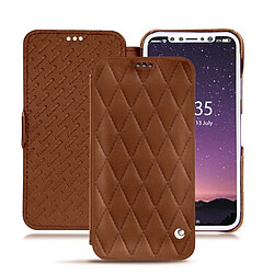 Housse cuir Apple iPhone Xs - Rabat horizontal - Marron - Couture ( Nappa - Pantone #8B4720 ) - NOREVE