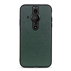 Coque en TPU + cuir véritable texture litchi, anti-rayures vert pour votre Sony Xperia Pro-I