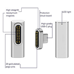 Universal Prise en charge de l'adaptateur magnétique haute vitesse 100W USB type C pour Pro 20 broches USB type C connecteur de charge pour/| Adaptateur téléphonique Convertisseur