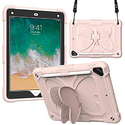 Coque en TPU + silicone avec béquille et bandoulière rose pour votre Apple iPad 9.7 pouces (2018)/(2017)/iPad Air 2