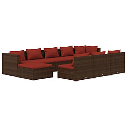 Maison Chic Salon de jardin 10 pcs + coussins - Mobilier/Meubles de jardin - Table et chaises d'extérieur Marron Résine tressée -MN46006