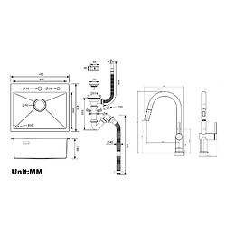 Acheter Auralum MAX Évier Cuisine 1 Bac 45x45CM Acier Inoxydable 304 ,encastré et à Poser+robinet de cuisine rétractable à deux fonctions, chromé,EU Modèle