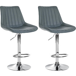 Decoshop26 Lot de 2 tabourets de bar réglable en hauteur pivotant à 360° assise en PVC gris couture verticale pied métal chromé 10_0004420