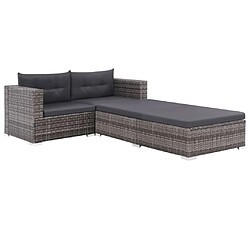 vidaXL Salon de jardin 3 pcs avec coussins Résine tressée Gris