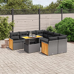 Maison Chic Ensemble Tables et chaises d'extérieur 9 pcs avec coussins,Salon de jardin noir résine tressée -GKD252478