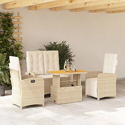 vidaXL Ensemble à manger de jardin coussins 4 pcs beige résine tressée