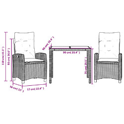 vidaXL Ensemble à manger de jardin avec coussins 3 pcs Noir pas cher