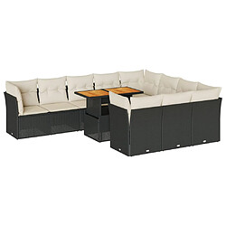 vidaXL Salon de jardin 11 pcs avec coussins noir résine tressée