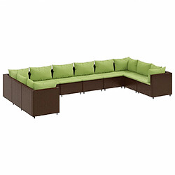 vidaXL Salon de jardin 10 pcs avec coussins marron résine tressée