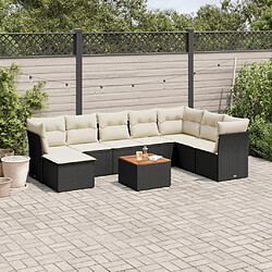 Maison Chic Ensemble Tables et chaises d'extérieur 9 pcs avec coussins,Salon de jardin noir résine tressée -GKD588940