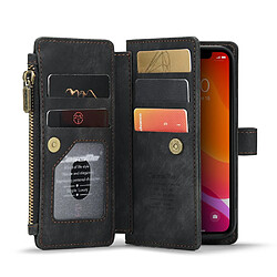 Caseme Etui en PU + TPU anti-chute, zippé avec support et porte-cartes noir pour votre Apple iPhone 12 mini 5.4 pouces