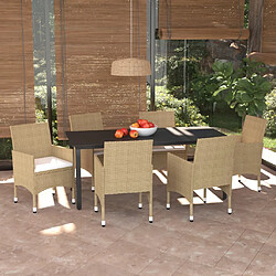 vidaXL Ensemble à manger de jardin et coussins 7 pcs Poly rotin Beige