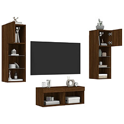 Maison Chic Lot de 4 Meuble TV muraux, Banc TV avec lumières LED pour salon, Meuble de rangement chêne marron -GKD64490