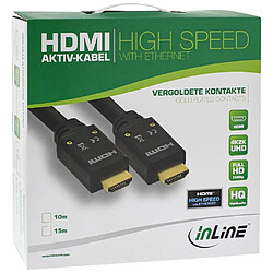 Câble HDMI haute vitesse actif InLine® avec Ethernet, 4K2K, M / M, contacts noirs et dorés, 10 m