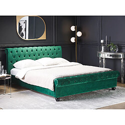 Beliani Lit double en velours vert 160 x 200 cm AVALLON