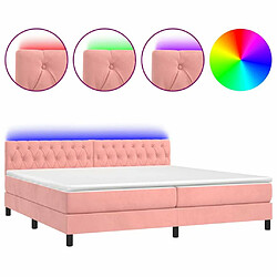 Sommier à lattes et LED,Cadre à lattes de lit avec matelas pour Adulte Rose 200x200 cm -MN99592