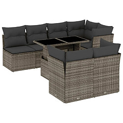 vidaXL Salon de jardin 8 pcs avec coussins gris résine tressée