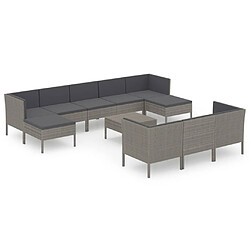 Maison Chic Salon de jardin 11pcs + coussins - Mobilier/Meubles de jardin - Table et chaises d'extérieur Résine tressée Gris -MN64980