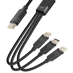 LinQ Câble USB-C vers Lightning + 2 USB-C 60W Charge Rapide Longueur 1.2m Noir