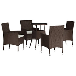 Avis Maison Chic Ensemble de bistro 5 pcs coussins,Table + chaises + coussins de jardin marron poly rotin -GKD577321