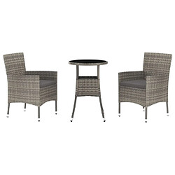 Maison Chic Ensemble de bistro 3 pcs coussins,Table + chaises + coussins de jardin gris poly rotin -GKD968223