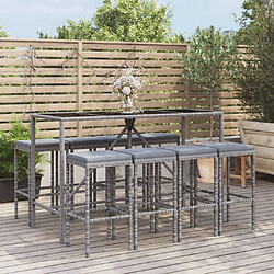 Maison Chic Ensemble de bar de jardin 9 pcs et coussins,Table + chaises + coussins d'extérieur gris poly rotin -GKD531885