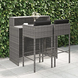 Maison Chic Ensemble de bar de jardin 3 pcs et coussins,Table + chaises + coussins de jardin Résine tressée Gris -GKD595492